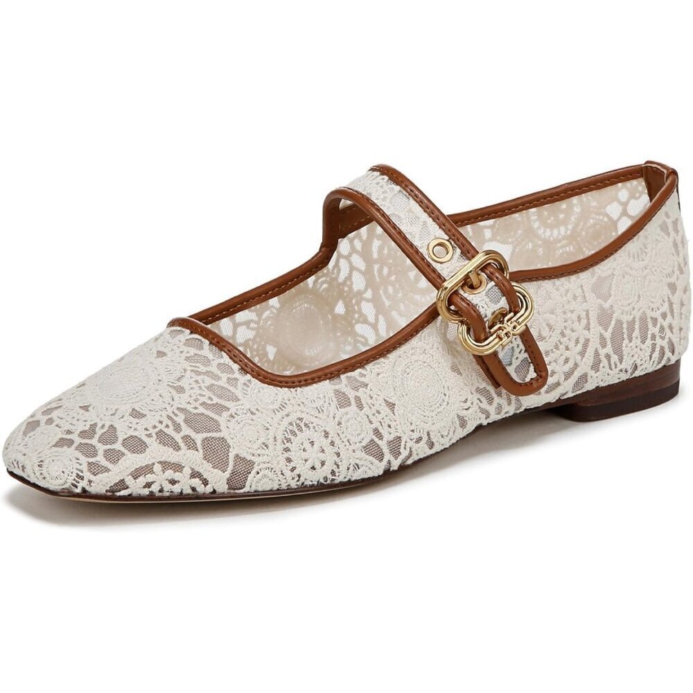 Sam Edelman Womens Floral Crochet Leather  Michaela Mary Jane Ballet Flat Shoes